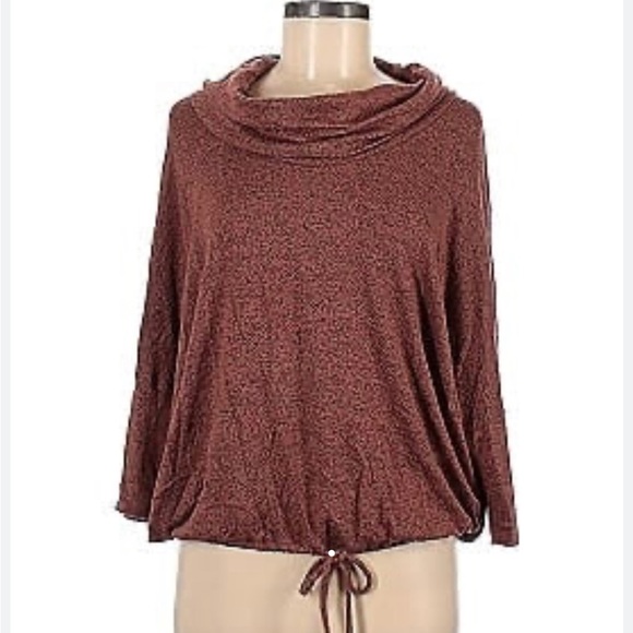 GREEN ENVELOPE brown w/black flecks Dolman Sleeve Drawstring Waist Cowl Neck (L) - Picture 3 of 8